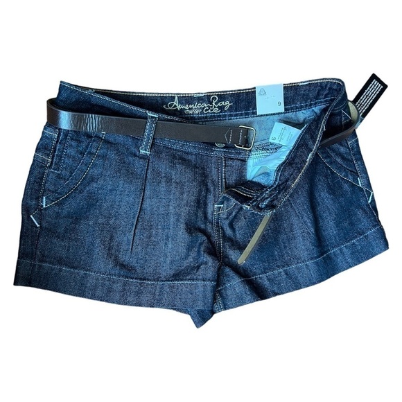 American Rag Blue Cuffed Brown & Gold Belted Jeans Shorts Flap Pocket Size 9 NWT - Picture 5 of 15